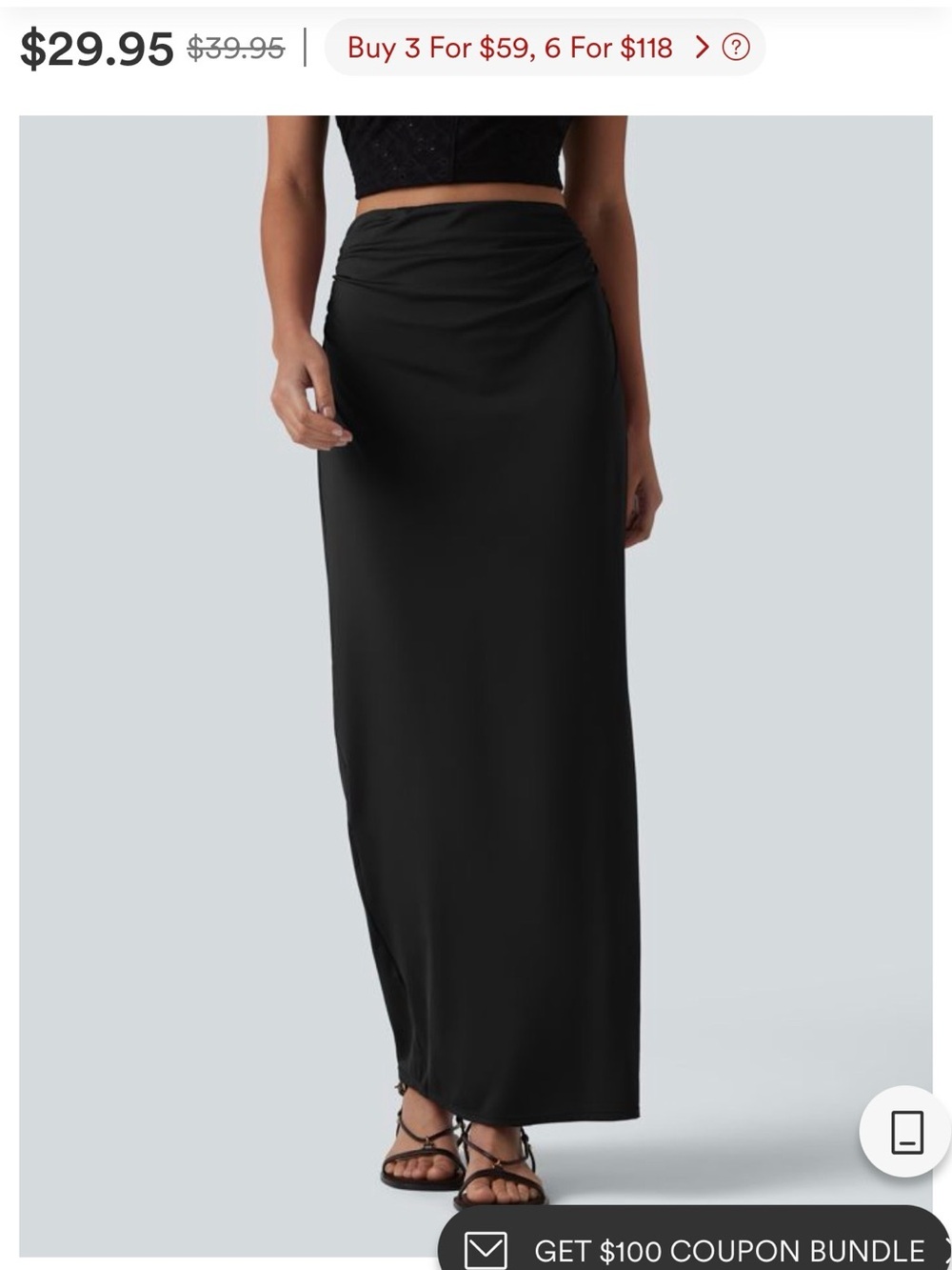 HALARA Black Ruched-Waist Maxi Skirt